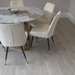 Capello Gold White and Grey Marble Dining Table with Cream Milano Chairs
