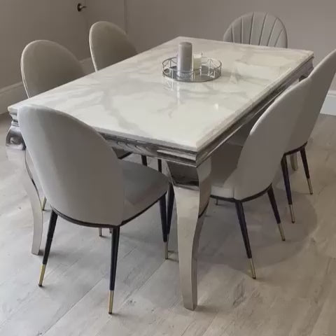 Riviera White Marble Dining Table with Grey Edra Chairs