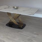 Orabella Gold White Marble Dining Table with Black Luca Chairs