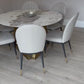 Capello Gold White and Grey Marble Dining Table with Beige Edra Chairs