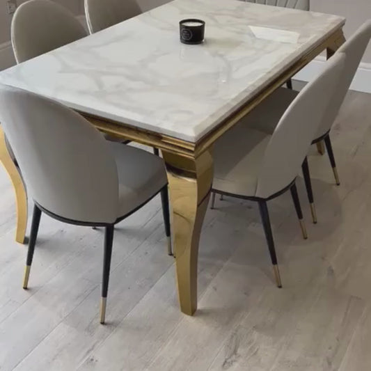 Riviera Gold White Marble Dining Table with Grey Edra Chairs